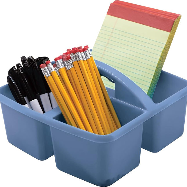 Slate Blue Portable Plastic Storage Caddy 6-Pack for Classrooms, Kids Room, and Office Organization, 3 Compartments