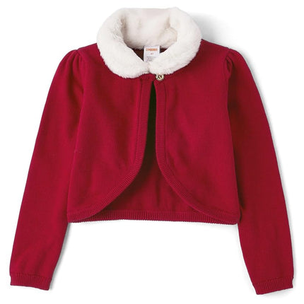 Boléro chic en fausse fourrure tricotée à manches longues pour filles et tout-petits Gymboree, rouge, 5 ans