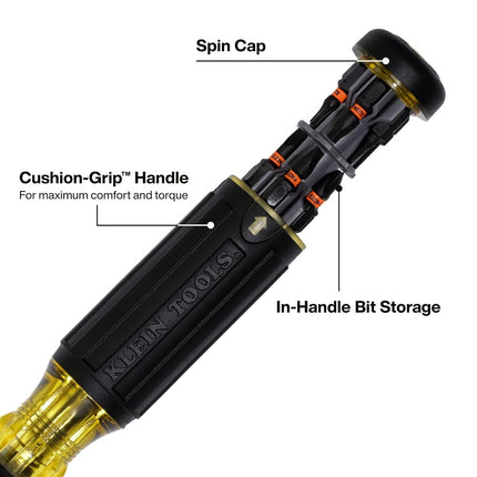 Klein Tools 32304 Screwdriver, 14-in-1 Adjustable Screwdriver with Flip Socket, HVAC Nut Drivers and Bits, Impact Rated
