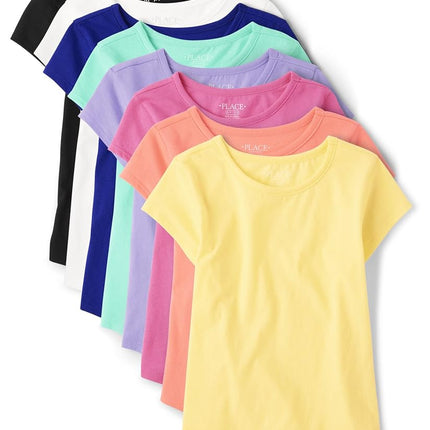 The Children's Place Girls' Short Sleeve High Low Tee, French Rose 8 Pack, Medium