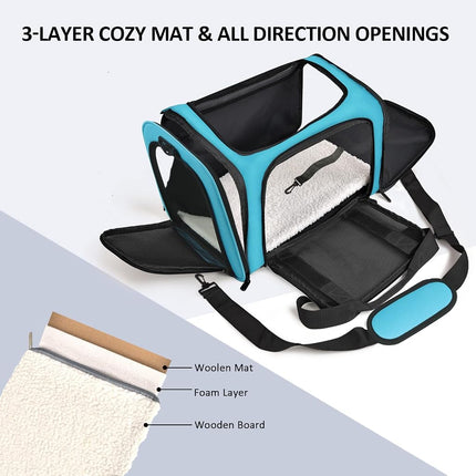 Henkelion Large Cat Carrier for Large Cats Dogs Puppies up to 25Lbs, Blue, Soft Sided, Collapsible, Daily Travel, Car, Pet Hospital