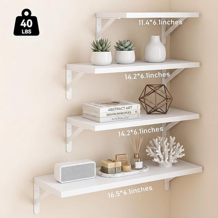 YGEOMER 4 Different Sizes Floating Shelves for Wall Home Decor, White