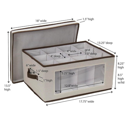 Household Essentials 542 Vision Storage Box with Lid and Handles |Red Wine and Balloon-Style Glasses Natural Canvas with Brown Trim