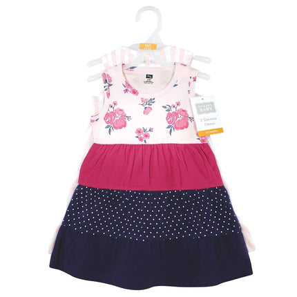 Hudson Baby Baby Girls' Cotton Dresses, Pink Navy Floral, 9-12 Months