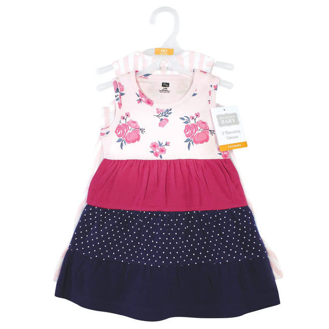Hudson Baby Baby Girls' Cotton Dresses, Pink Navy Floral, 5T