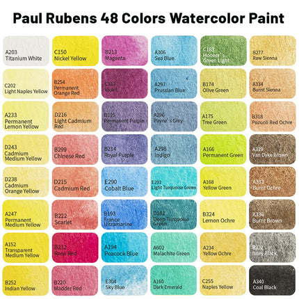Paul Rubens Artist Grade Watercolor Paint, 48 Colors Solid Cakes with Portable Metal Box for Artists, Beginners, Hobbyists, Students