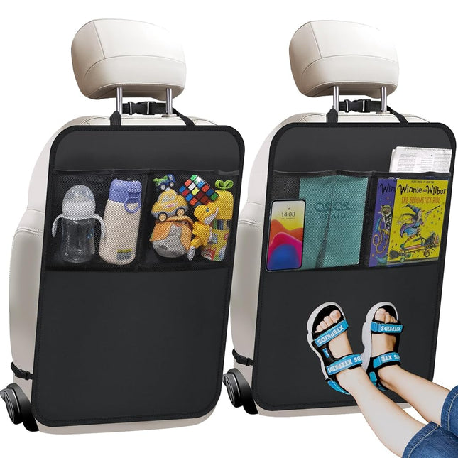 Smiinky 2 x Front Car Seat Kick Mats with Storage Compartments - Fits Most Car Models