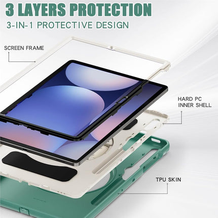 Junfire Case for Samsung Galaxy Tab S10+/S8+/S7+ 12.4 Inch, Shockproof Protective Case with Rotating Kickstand Hand Strap Pen Holder for Tablet - Green