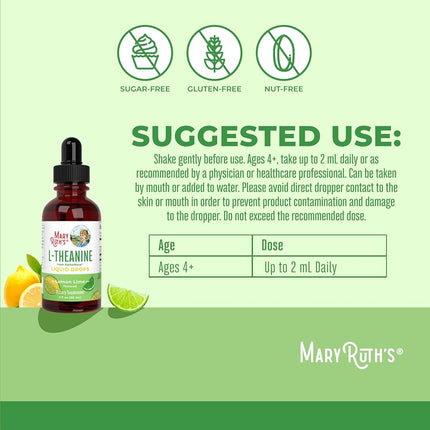 MaryRuth's L Theanine 200mg Liquid Drops | L-Theanine + Organic Glycerin | Stress Relief for Adults & Kids | Focus Supplement | Natural Sleep Support | Vegan | Non-GMO | Gluten Free | 30 Servings