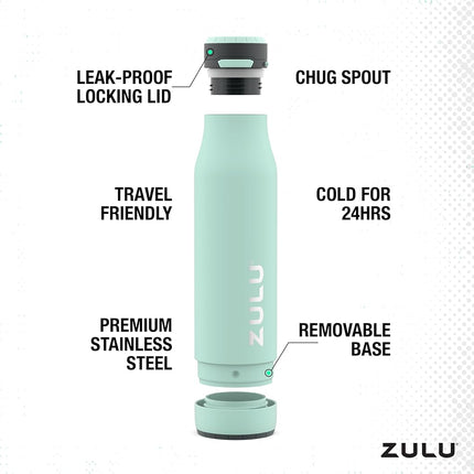 ZULU Ace Vacuum Insulated Stainless Steel Water Bottle with Leak-Proof Locking Lid and Removable Base, Yucca, 24oz