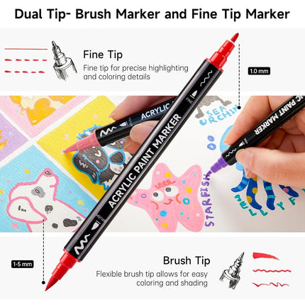 Shuttle Art Acrylic Felt, 80 Colours Double Tip Acrylic Paint Markers (Fine and Shark), Acrylic Marker on Ceramic Plastic Canvas, Felt Paint for Calligraphy, DIY