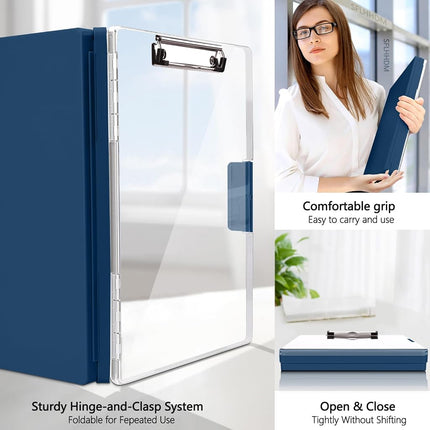 SFLHHDM Clipboard with Storage,Heavy Duty Clip Boards 8.5x11 with 2 Storage Case,Clear Visible Panel Storage Clipboards,Side Opening Nursing Clipboard Folder for Office Supplies (Dark Blue)