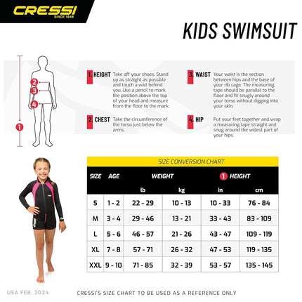 Cressi Boy's Shorty Neoprene Snorkelling Suit, Long Sleeves - Black/Pink, M (3 Years)