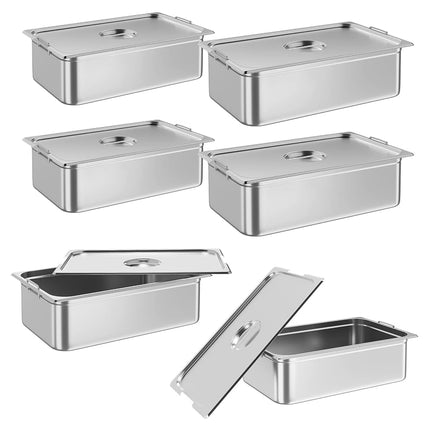 RIEDHOFF 6 Pack Table Pan, 6-inch Deep, Food Grade Stainless Steel Pan Set with Handles for Catering &Party