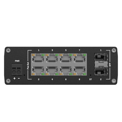 Teltonika TSW202 Managed PoE+ switch, 8 x Gigabit Ethernet, 2 x SFP, Profinet certified, integrated DIN rail bracket, durable design