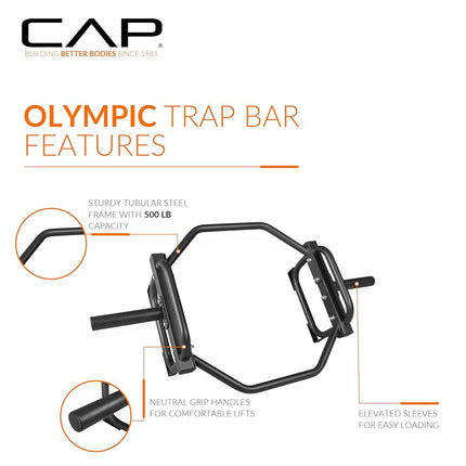 CAP Barbell Olympic Trap Bar, Hex Bar, Shrug Bar, Deadlift Bar, Black, 50 inches