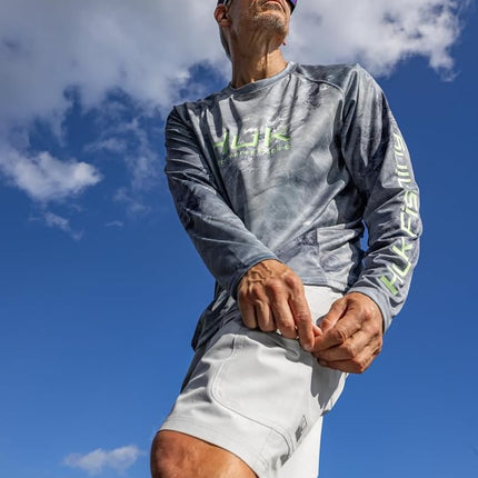 HUK Men's Standard Pursuit Pattern Crew Sleeve, Performance Shirt, Mossy Oak-Calmwater Silver Sky