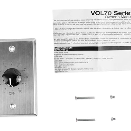Rockville VOL70100 100W Wall Volume Controller 70V/100V, Stainless Steel Frame, Precise 12-Step Control, Easy Euro-Block Install, for Commercial Audio Systems