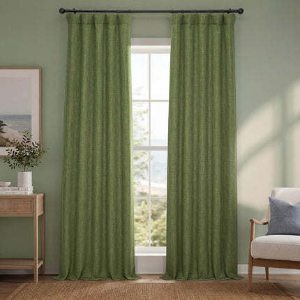 HPD Half Price Drapes Cortinas opacas de lino sintético texturizado para dormitorio de 120 pulgadas de largo (1 panel), cortinas de 50 W x 120 L para decoración del hogar de la sala de estar, Verde Toscana