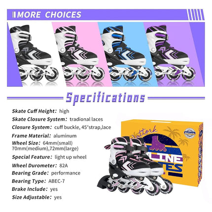 Nattork Inline Skates for Girls and Boys with Full Light up Wheels, Adjustable Beginner Roller Skates for Kids Youth Pink