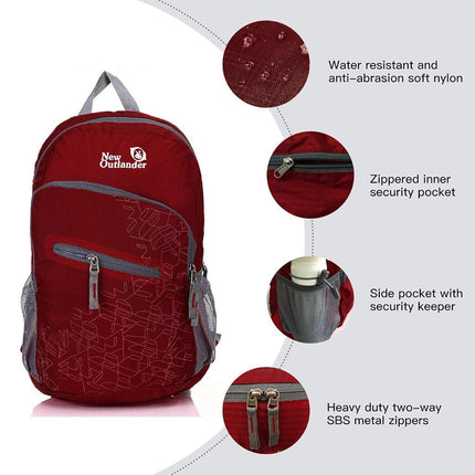 Outlander 20L/33L - Mochila de senderismo de viaje plegable, ligera y más duradera (rojo oscuro, 20L)