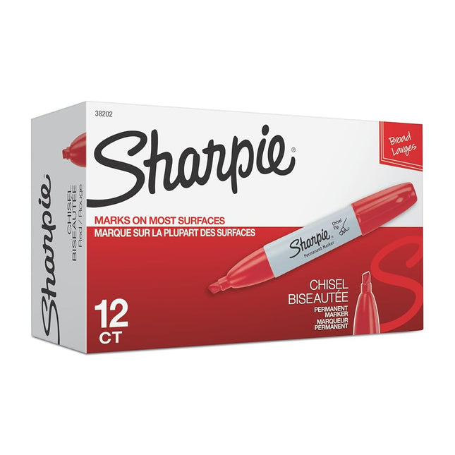 Pack 12 Sharpie Chisel Tip permanent marker pens - RED