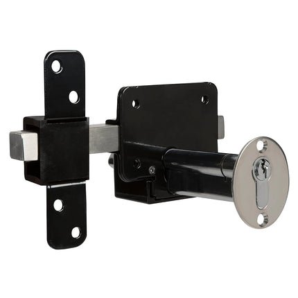 GateMate Long Throw Gate Lock 1490116, Euro Profile Gate Lock for Sheds, Gates & Garage Doors, Keyed Outside & Inside Thumb Turn, 316 Stainless Steel, For Wooden Gates & Doors Up to 70mm (2¾”), 5 Keys