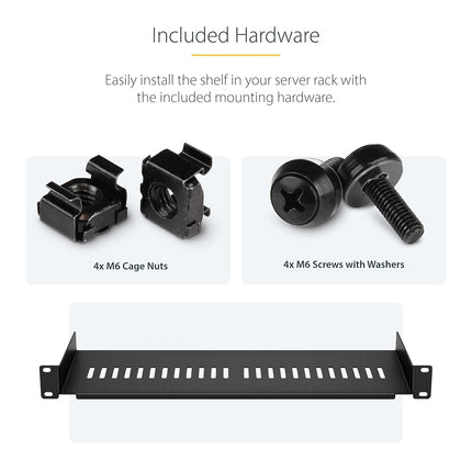 StarTech.com 1U Server Rack Shelf - Universal Vented Rack Mount Cantilever Tray for 19" Network Equipment Rack & Cabinet - Heavy Duty Steel - Weight Capacity 44lb/20kg - 7" Deep Shelf (CABSHELF1U7V)