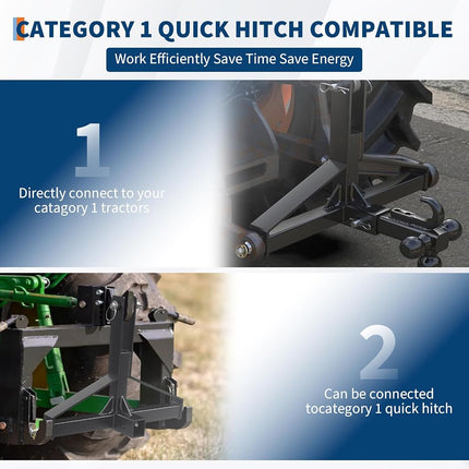 Tractor 3 Point Quick Hitch - 2" Receiver & 4-Way Ball Mount for Tractor Standard Category 1, 10,000Lbs Capacity 3 Point Trailer Hitch for Implements/Trailers