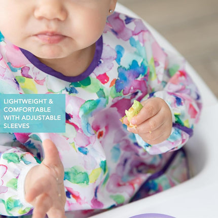 Bumkins Sleeved Bib, Handy Tie Closure for Custom Fit, Catch-All Pocket, Baby-Led Weaning, Waterproof, Machine Washable, Stain & Odour Resistant, BPA Free, 6-24 Months, Watercolour Design