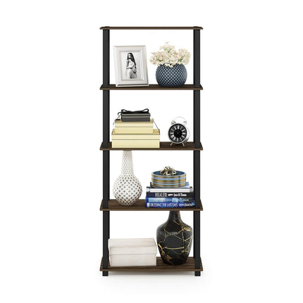 Furinno TURN-S-TUBE Book Shelf, 5-Tier Toolless Storage Shelves with Square Tubes, Shelving Unit for Organization and Storage for Living Room, Home Office, Columbia Walnut