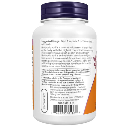 NOW Hyaluronic Acid 100mg,120 Veg Capsules