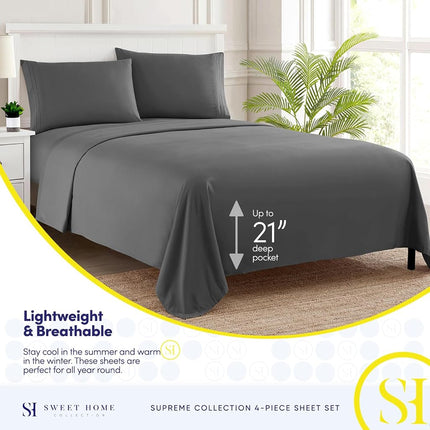 Full Size Sheet Sets - Breathable Luxury Sheets with Full Elastic & Secure Corner Straps Built In - 1800 Supreme Collection Extra Soft Deep Pocket Bedding, Sheet Set, EXTRA DEEP pocket - Full, Gray