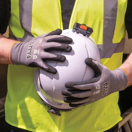 KLEIN TOOLS 60584 Work Gloves, Knit Dipped Cut Resistant ANSI A2 Nitrile Coated Gloves, HPPE Fabric, Touchscreen Capable, Medium, 2-Pair