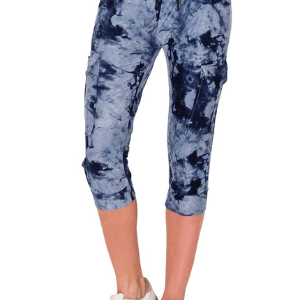 ALWAYS Pantalones Deportivos Capri Jogger Tie Dye para Mujer - Corte Ajustado Ligeros Premium Suaves Elásticos Bolsillos Pantalones 1911 Azul Marino M