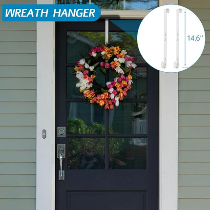 Aimeaihe Over The Door Hooks Organizer, Over The Door Towel Rack with Mesh Basket, 10 Coat Hooks and 2 Wreath Hangers, Bathroom Door Organizer Back of Door Hanger Organizer for Bedroom, Kitchen(White)