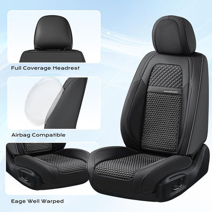 Coverado Leather Front Seat Covers, 2-Pack Universal Waterproof Breathable Leather Woven Leatherette Seat Cushions, Auto Car Seats Protectors, Fit for Most Vehicles-Blackpure