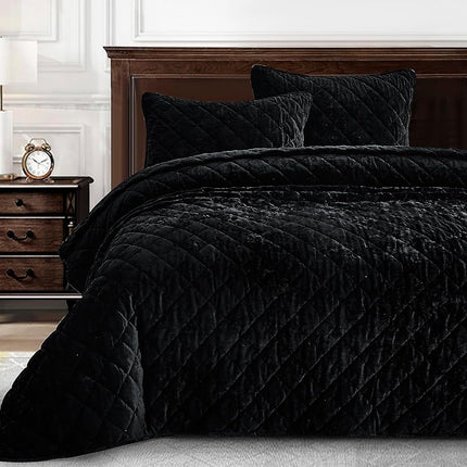 Chezmoi Collection Lux Black Velvet Quilt Oversize
