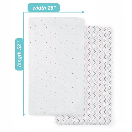 American Baby Company 2 Pack 100% Natural Cotton Fitted Crib Sheets 52" x 28" - Soft, Breathable, Hypoallergenic & Gentle Toddler Bed Sheets, Pink Stars/Zigzag, Neutral for Boys & Girls