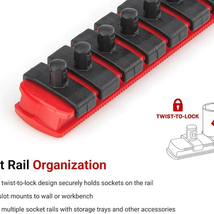 TEKTON 1/4 Inch Drive 2-Rail Socket Organizer Set, Red (26-Tool) | OST01126
