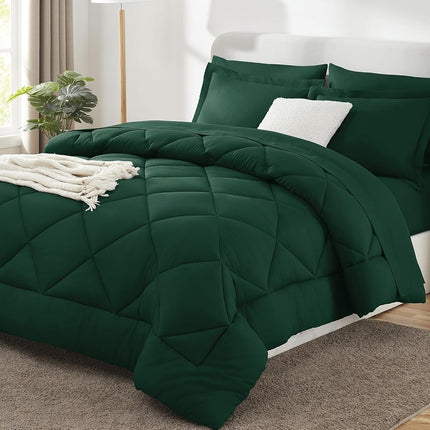 CozyLux Queen Comforter Set Emerald Green - 7 Piec