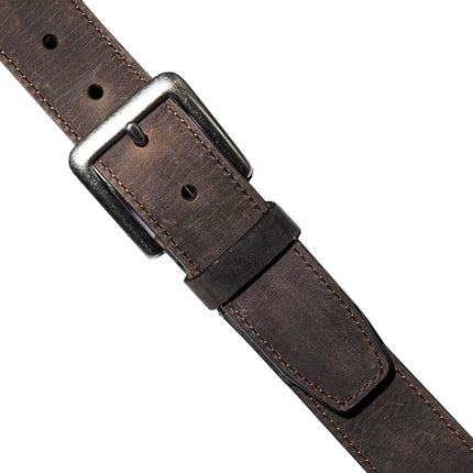 Wolverine Men's Full Grain Leather Work Belt | Workwear | Heavy Duty | Utility | Rugged | Durable | Metal Buckle, Rugged Patch - Brown, 97cm