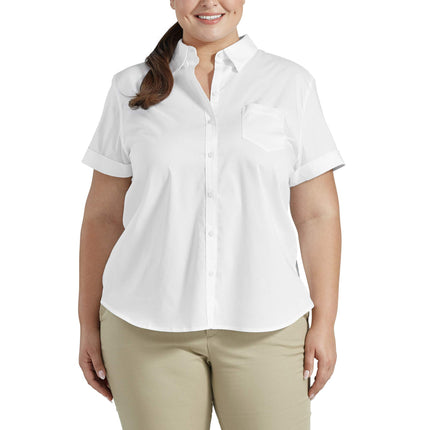 dickies Women's Stretch Poplin Button-Up Short Sle