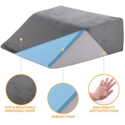 Bedluxe Leg Elevation Pillows, Leg Pillows for Sleeping, Cooling Gel Memory Foam Top, Wedge Pillow for Legs, Leg Wedges for Circulation, Swelling, After Surgery - Removable Cover (8 Inch, Dark Grey)