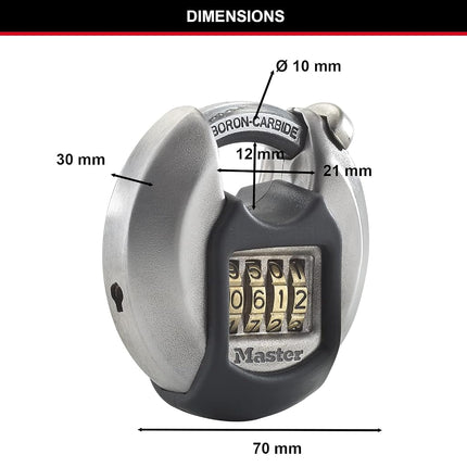 MASTER LOCK Heavy Duty Combination Padlock, Security Level 8/10, Combination, Outdoor, Stainless Steel, Weatherproof