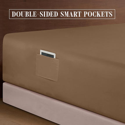 Elegant Comfort Luxurious 1500 Premium Hotel Quality Microfiber 4-Piece Sheet Set, 18-24 Inches Deep - Extra Deep Pocket Sheets - Ultra Soft 4PC Deep Pocket Sheets, Queen, Taupe