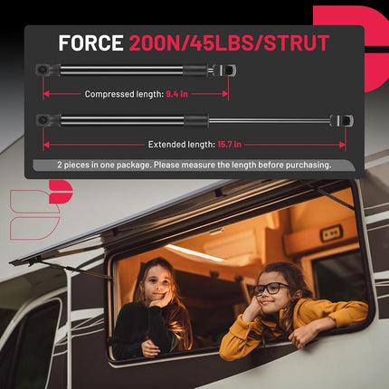 BDFHYK Lift Support C16-23993 15.7 inch 45Lbs/(200N Gas Struts Shocks for are Leer Camper Shell Topper Rear Window, Truck Bed Cover, Cabinet lid Door, Trap Door, Outdoor Bench, shed Window, Set of 2