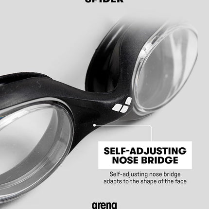 arena Spider Unisex Adult Swimming Goggles, Standard Pool Goggles with Anti-Fog Lenses and UV Protection, Self-Adjusting Nose Bridge, Hypoallergenic Silicone Seals