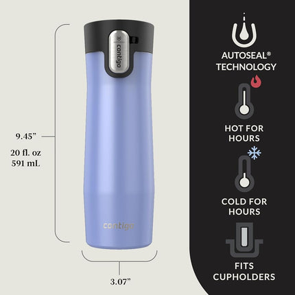 Contigo® AUTOSEAL® West Loop Taza de viaje de acero inoxidable con aislamiento al vacío y tapa de fácil limpieza, 591 ml, paquete de 2, Aster Frosted Pearl; Limelight Frosted Pearl