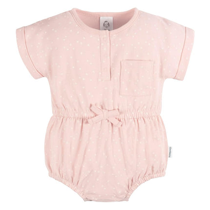 Gerber Baby Girls Sleeveless and Short Sleeve Romper Set, Shells, 24 Months